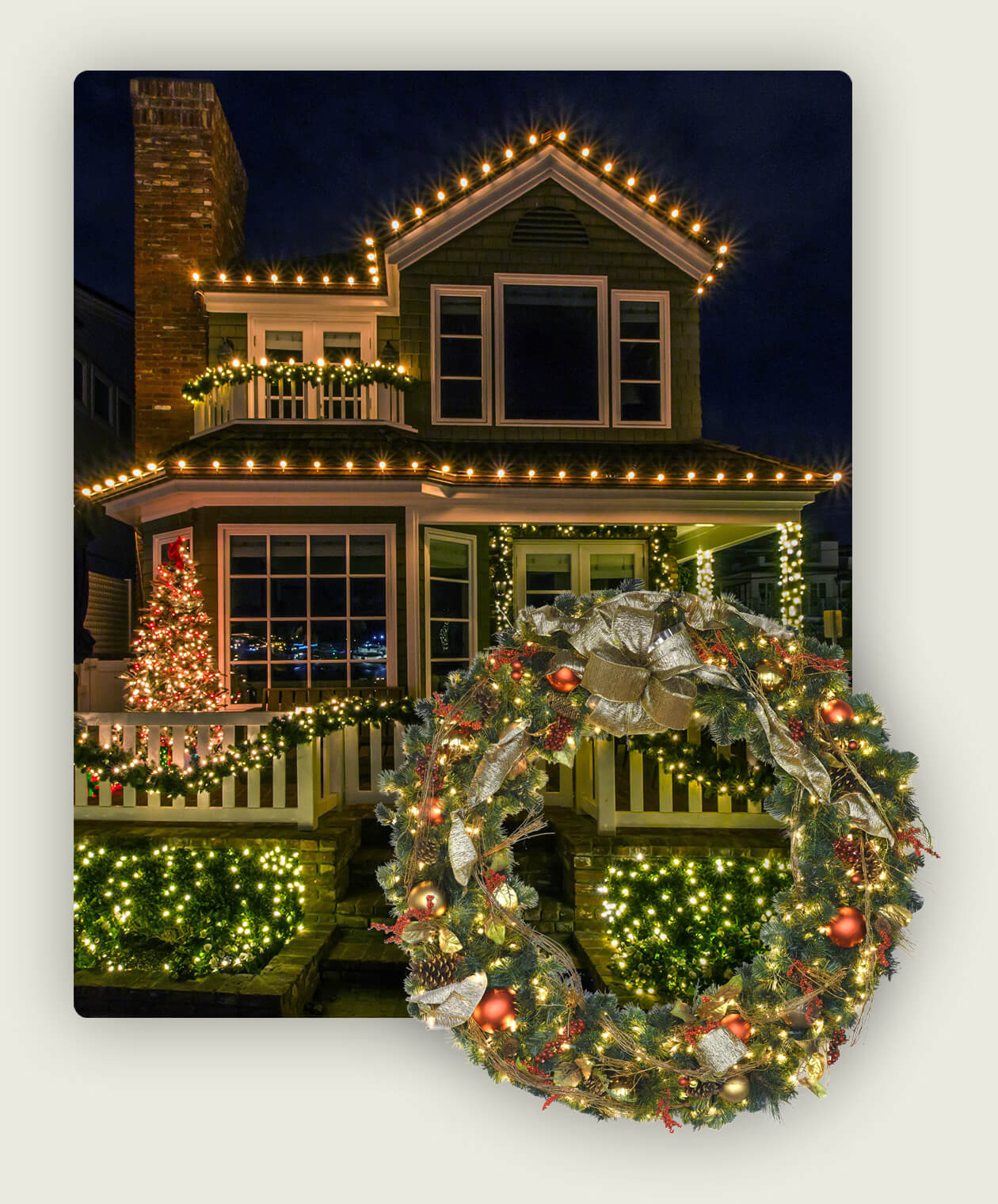 exterior christmas lights installed on a house